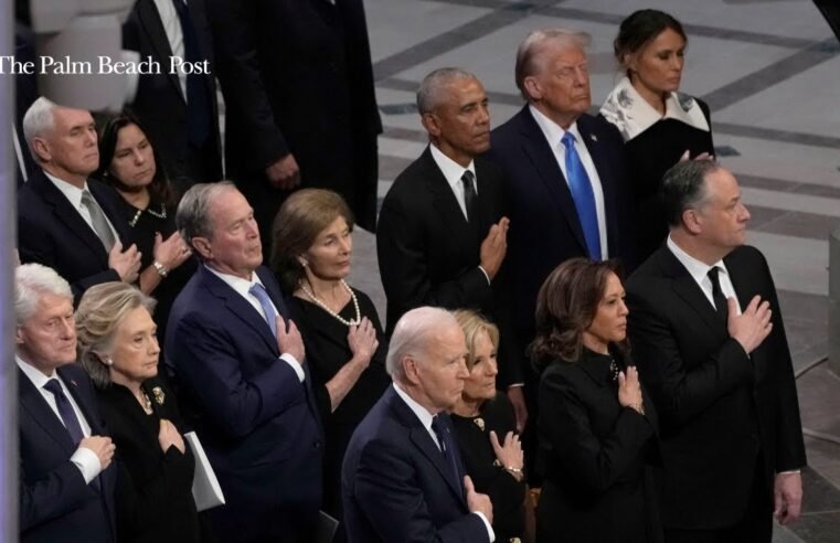 Trump departs Jimmy Carter funeral after shaking hands with Obama, Bush at National Cathedral