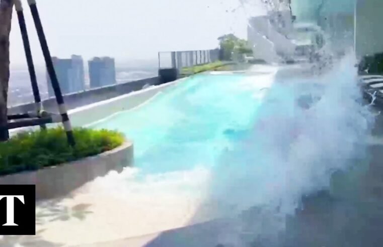 Major earthquake rocks rooftop pool in Thailand