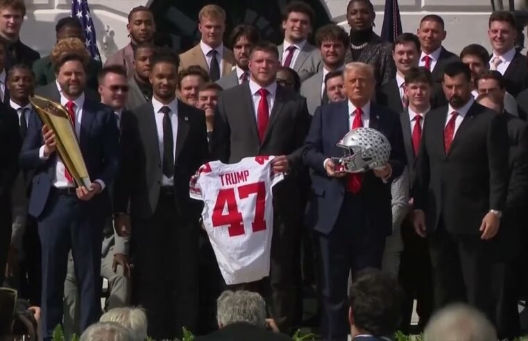 Vice President JD Vance drops Ohio State’s national championship trophy at White House event