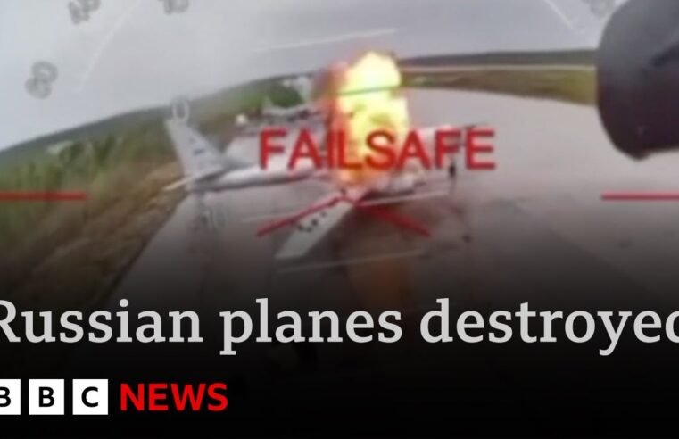 Ukrainian drones strike airbases across Russia destroying dozens of warplanes| BBC News
